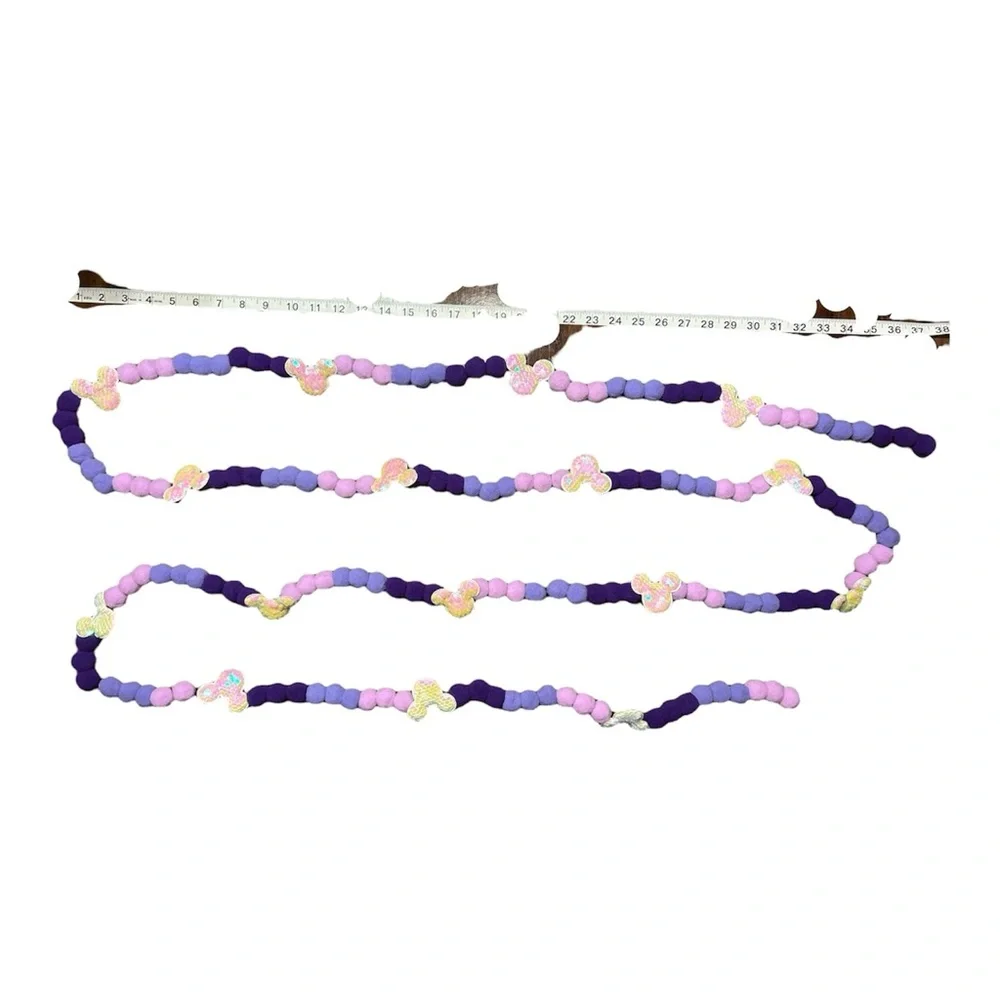 12 ft Valentine's Day Purples Pink Disney Sequin Mickey Pom Pom Garland Handmade